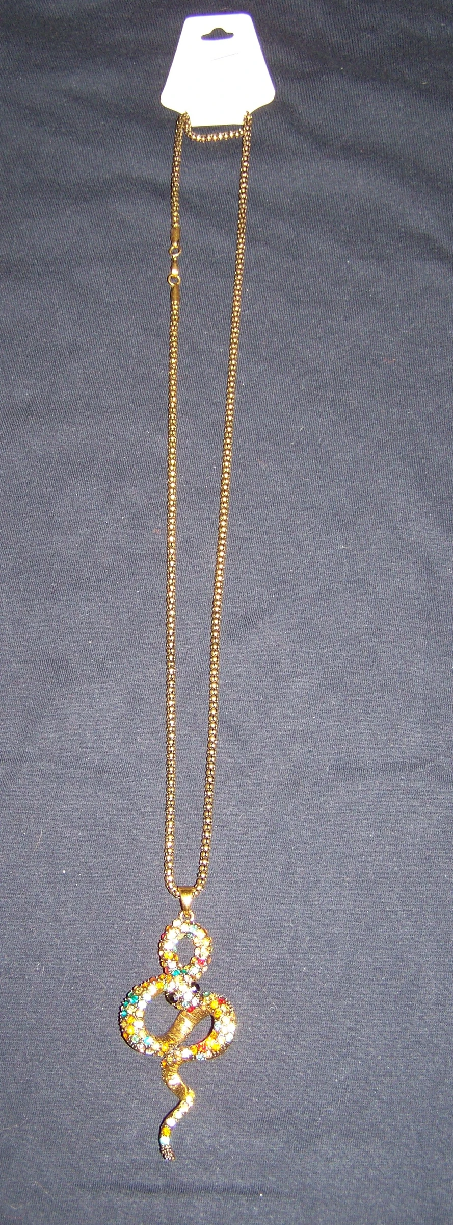 Collier Sautoir Serpent Étincelant 🐍 Doré & Cristaux Multicolores Neuf